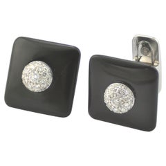 Diamond Emerald Onyx 18K White Gold Made in Italy Cufflinks