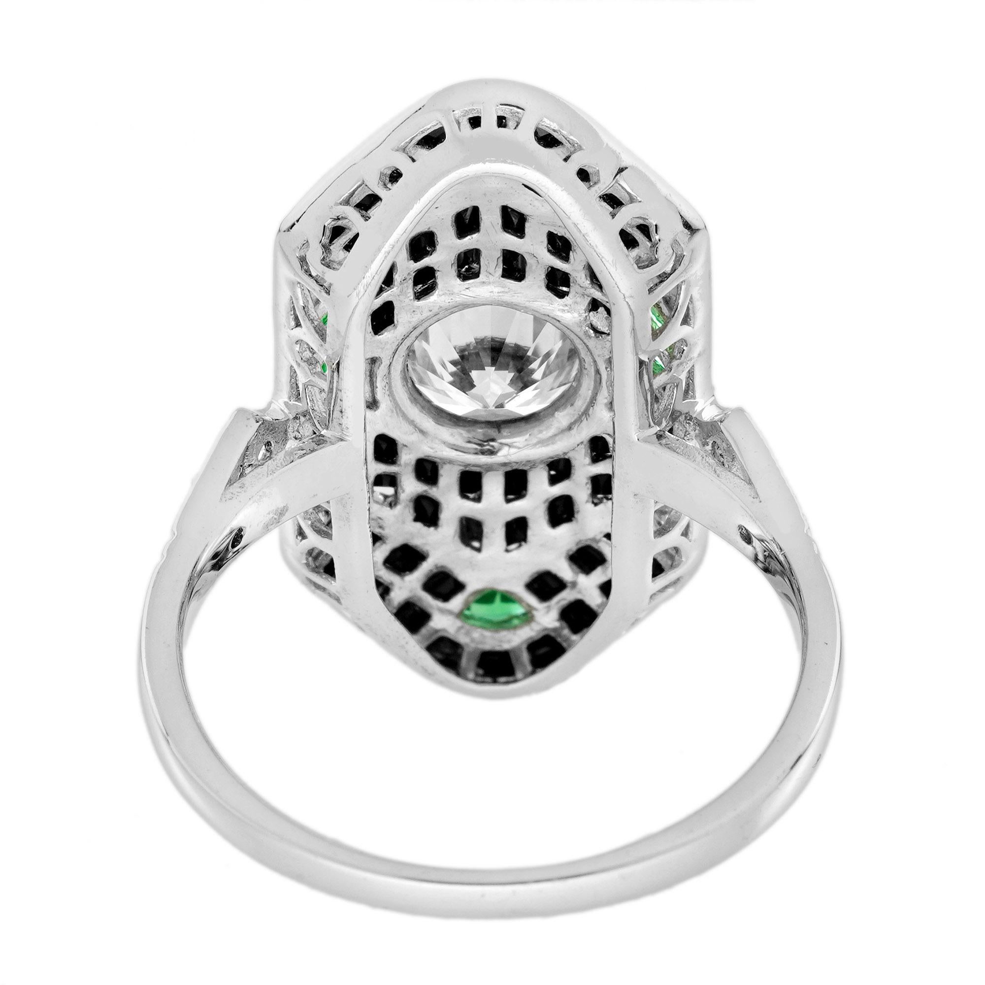 Women's Diamond Emerald Onyx Art Deco Style Geometric Dinner Ring in 18K White Gold For Sale