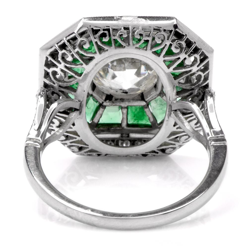 Diamond Emerald Onyx Platinum Cocktail Ring 1
