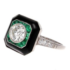 Diamond Emerald Onyx Platinum Engagement Ring