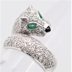 Diamond Emerald Onyx Platinum Panther Ring