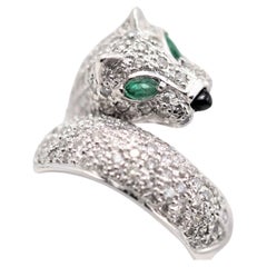 Diamond Emerald Onyx Platinum Panther Ring