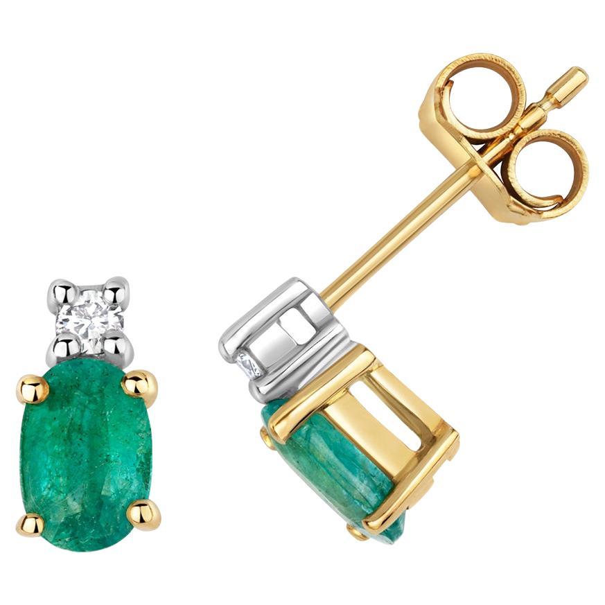 DIAMOND & EMERALD OVAL CLAW SET STUDS IN 9CT Gold