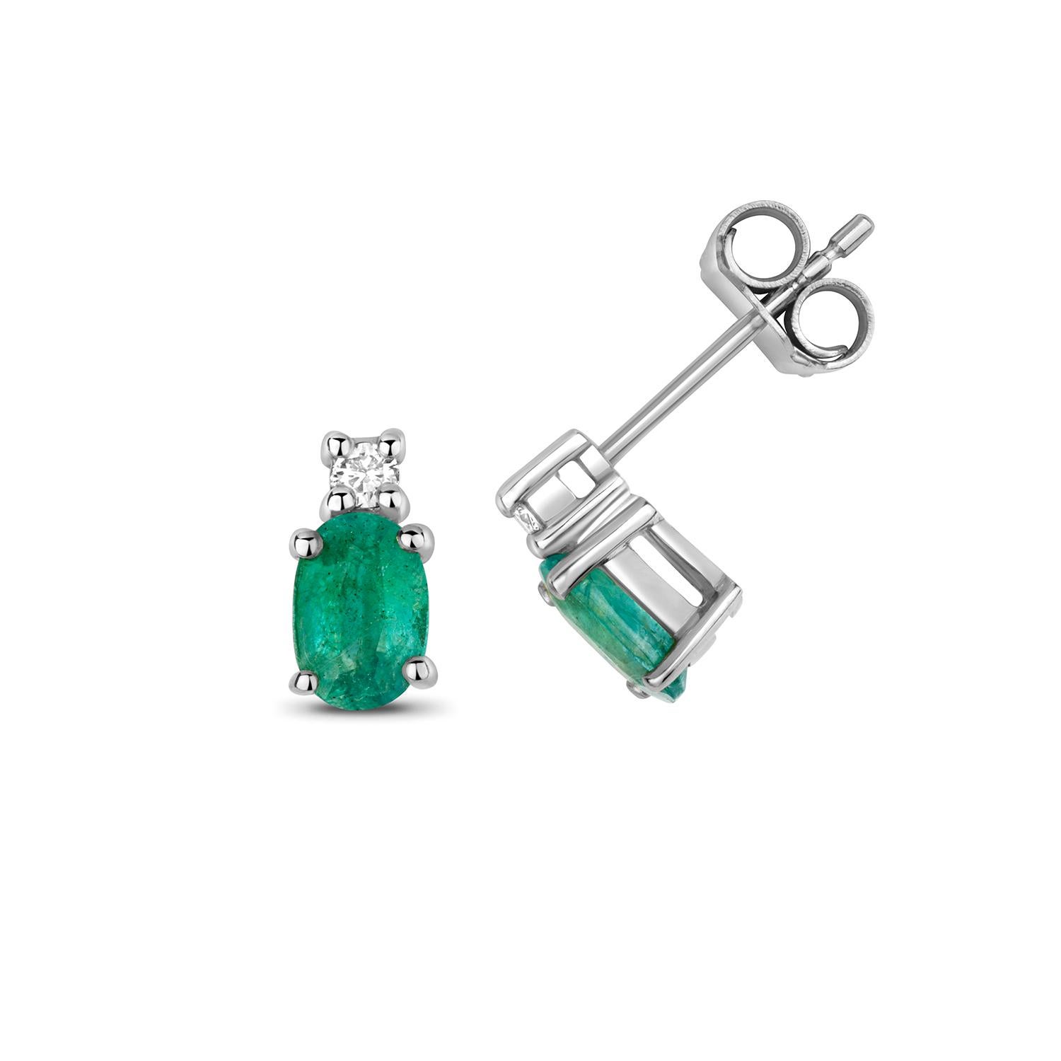 Women's DIAMOND & EMERALD OVAL CLAW SET STUDS IN 9CT WHITE Gold For Sale