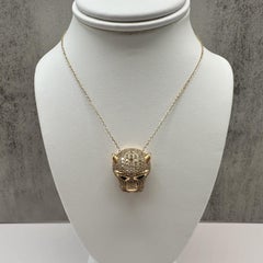 Diamond Emerald Panther Head Necklace 14K Yellow Gold 1.10ctw Diamonds