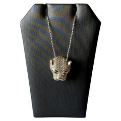 Diamond & Emerald Panther Head Necklace in 14kt Yellow Gold – 1.10ctw Diamonds