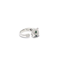 Diamond & Emerald Panther Ring 14K White Gold