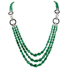21st Century Diamond GIA Emerald Pearl 18 Karat Gold Multistrand Necklace