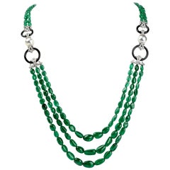 21st Century Diamond Emerald Pearl 18 Karat Gold Multistrand Necklace