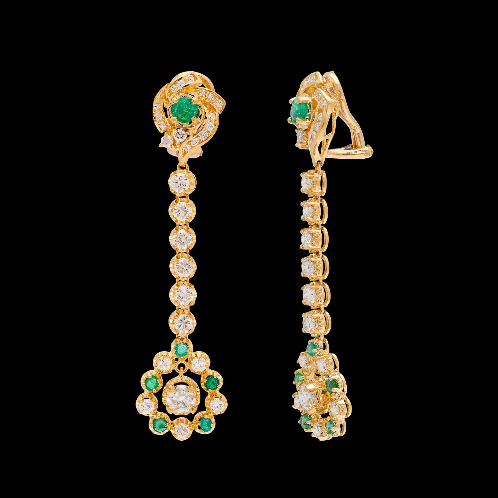 Women's Diamond and Emerald Pendant Earrings