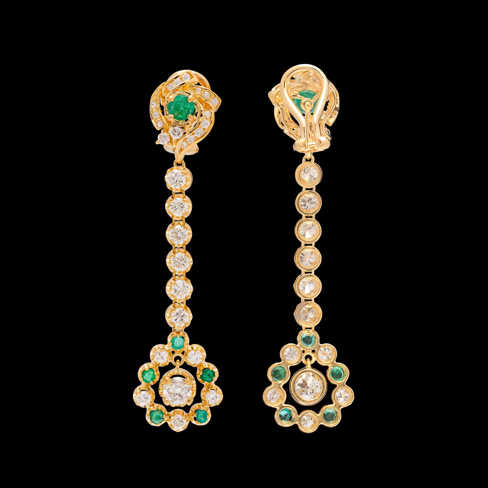 Diamond and Emerald Pendant Earrings 1