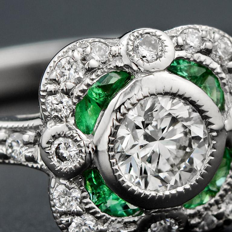 Women's Diamond Emerald Platinum Cocktail Ring