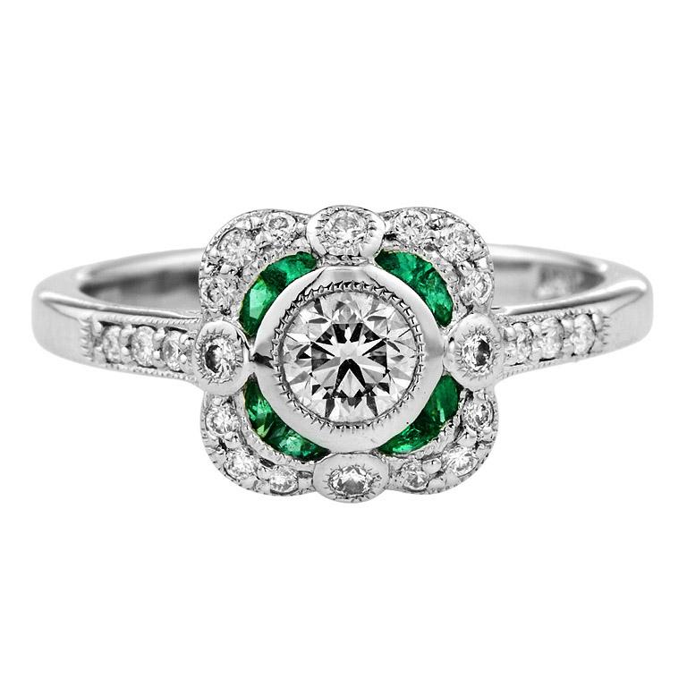 Diamond Emerald Platinum Cocktail Ring