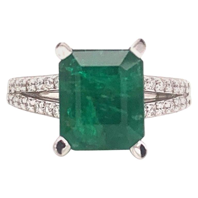 Diamond Emerald Platinum Ring 4.60 TCW Certified