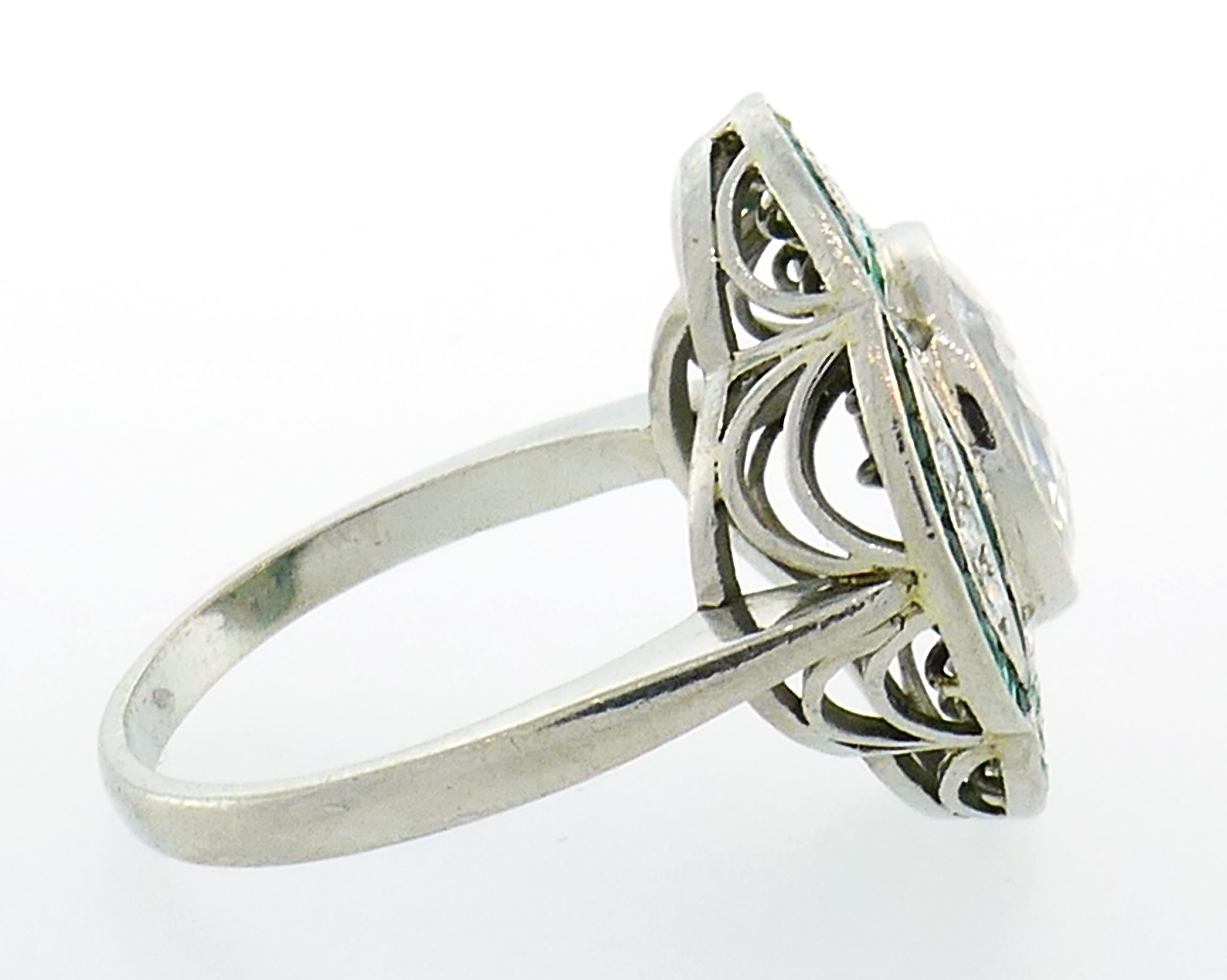 Diamond Emerald Platinum Ring, Art Deco Revival 1