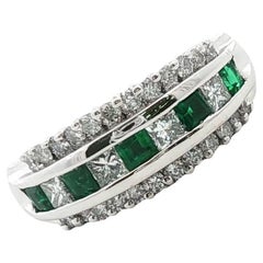 Diamond Emerald Platinum Wedding Anniversary Stacking Band Ring