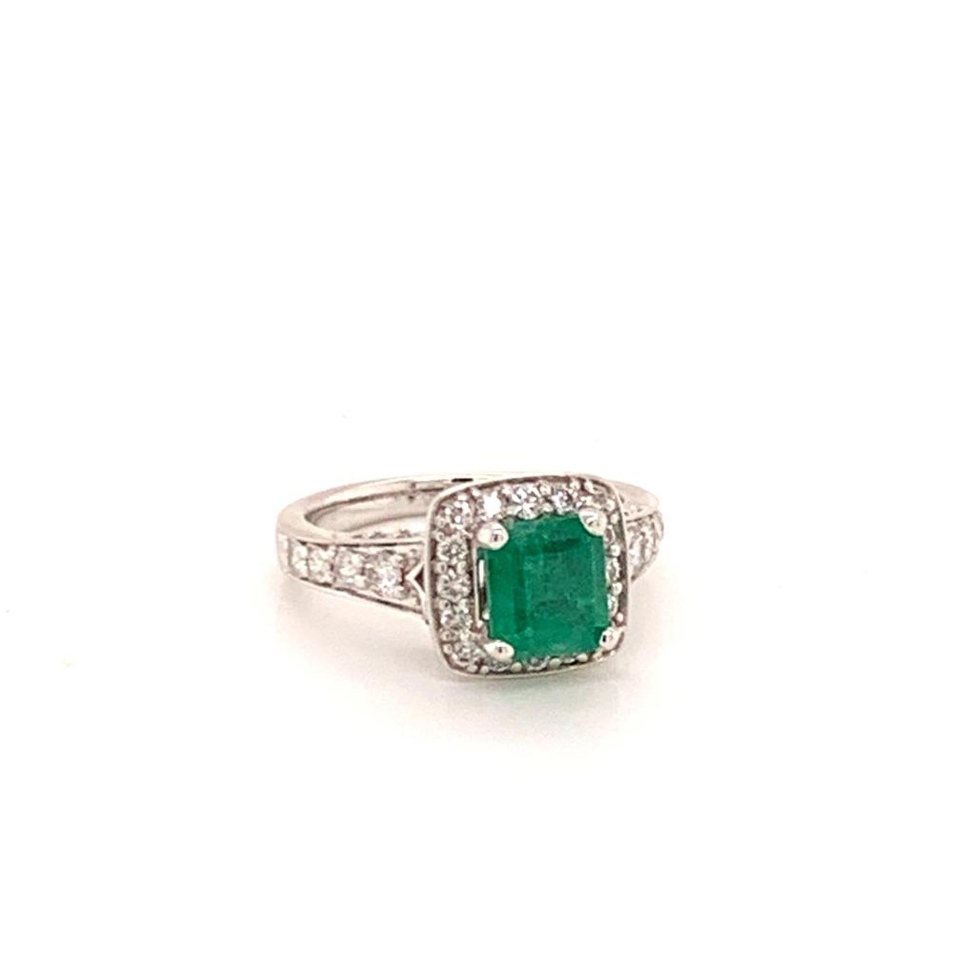 Modern Diamond Emerald Ring 14k Gold 1.40 TCW Certified For Sale