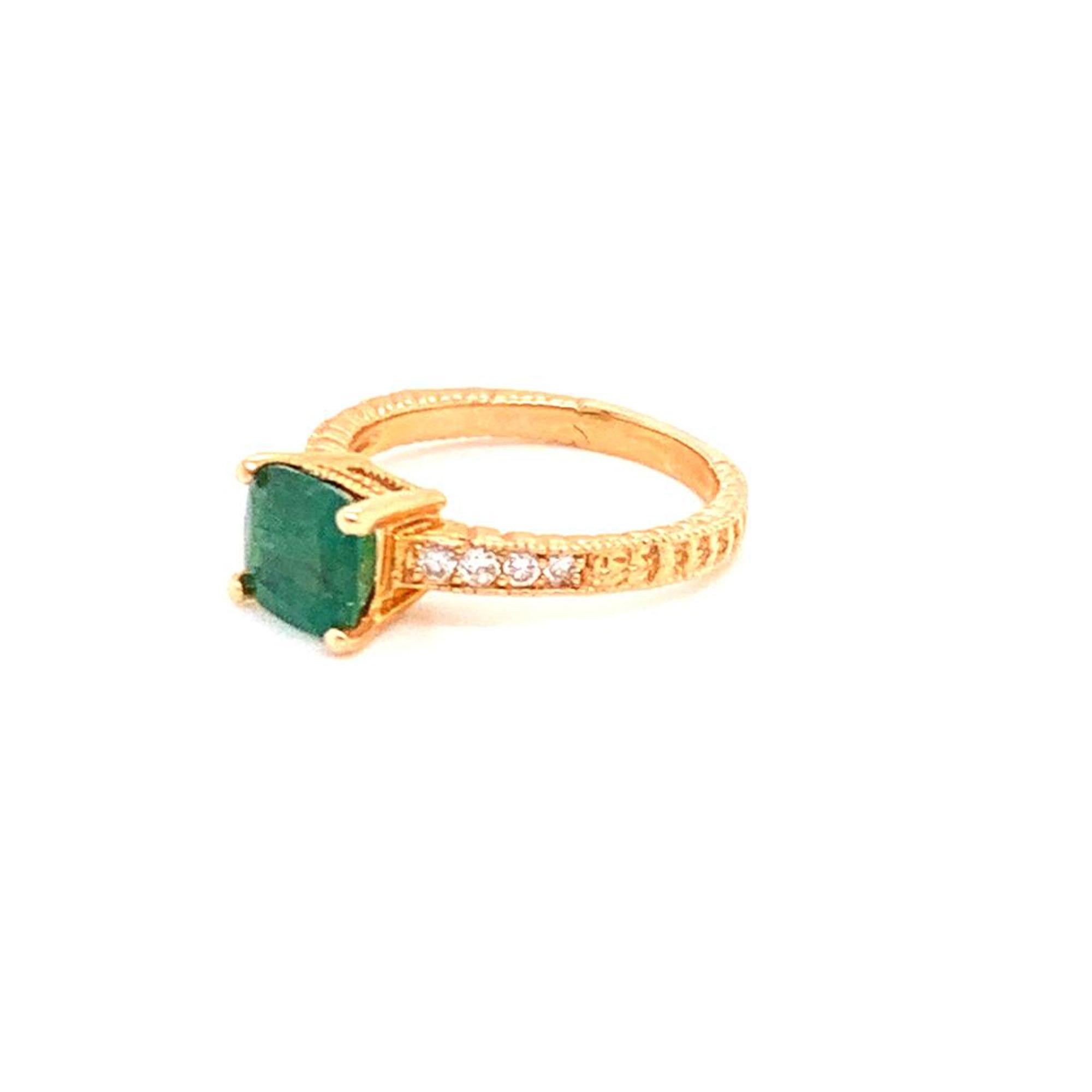 Diamant-Smaragd-Ring 14k Gold 2,01 TCW zertifiziert (Kissenschliff) im Angebot