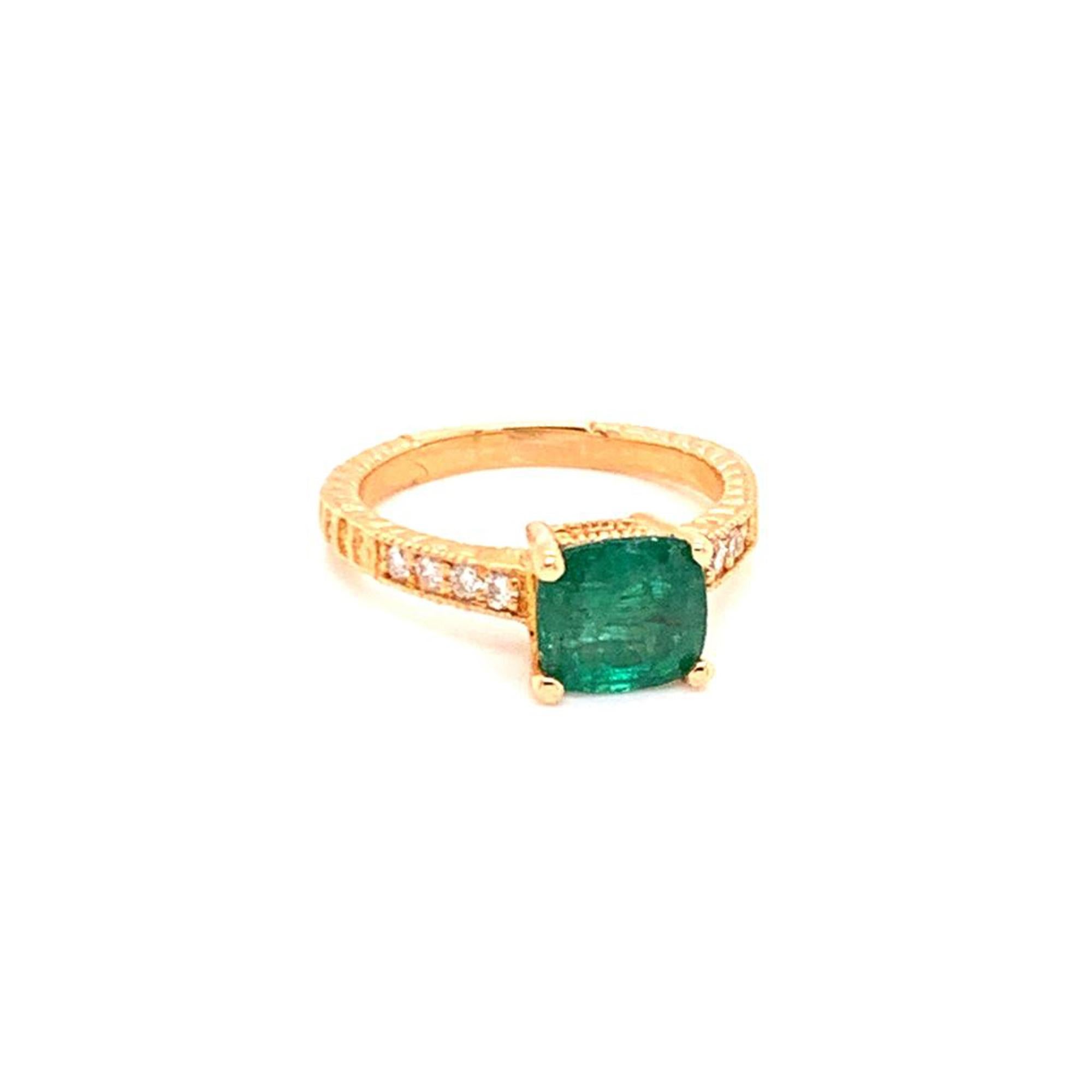 Cushion Cut Diamond Emerald Ring 14k Gold 2.01 TCW Women Certified For Sale