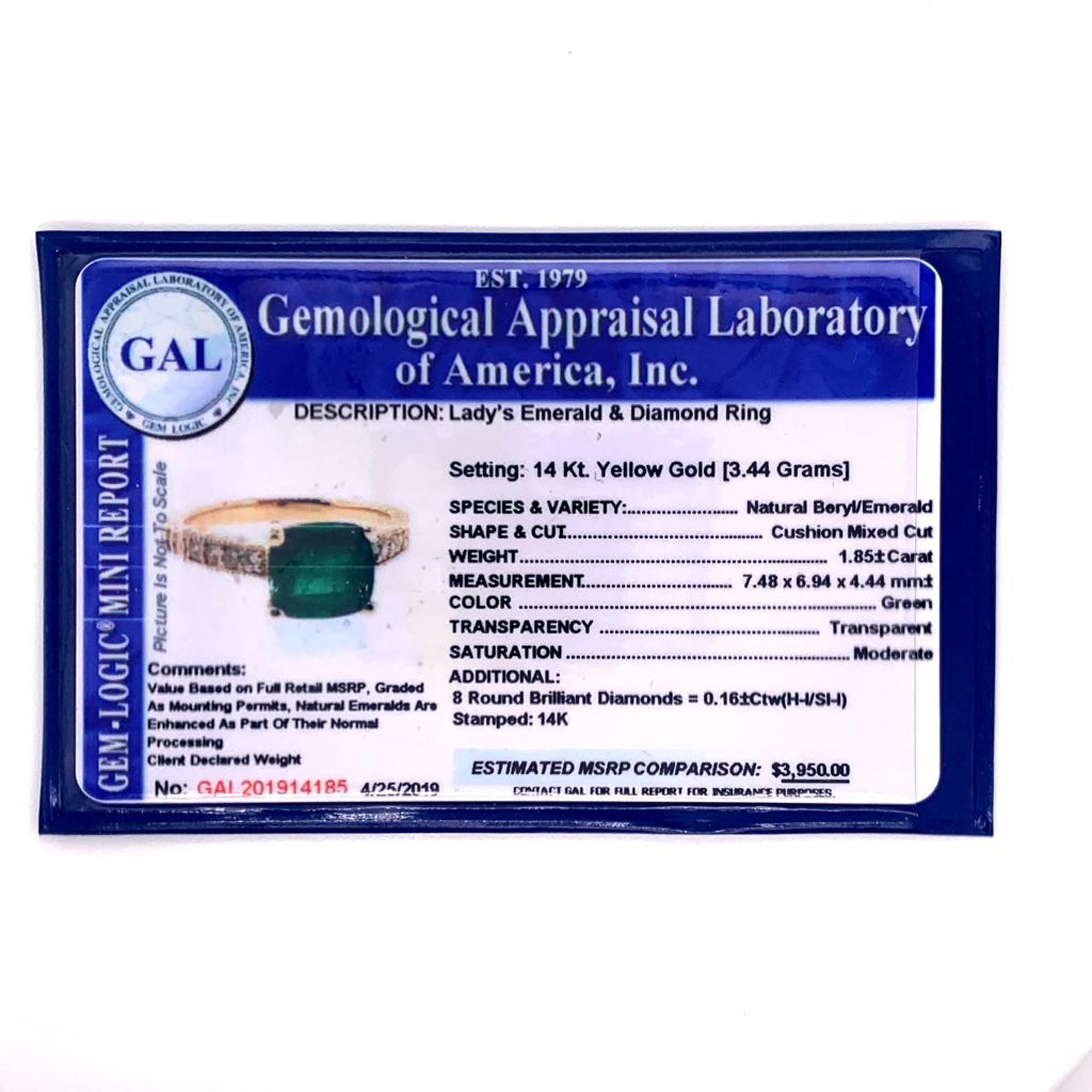 Diamond Emerald Ring 14k Gold 2.01 TCW Women Certified For Sale 1