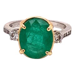Diamond Emerald Ring 14k Gold 6.65 TCW Women Certified