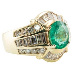 Diamond Emerald Ring 14K Gold Band Estate