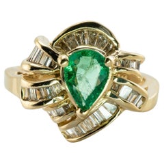 Diamant-Smaragd-Ring 14K Gold Birnenschliff