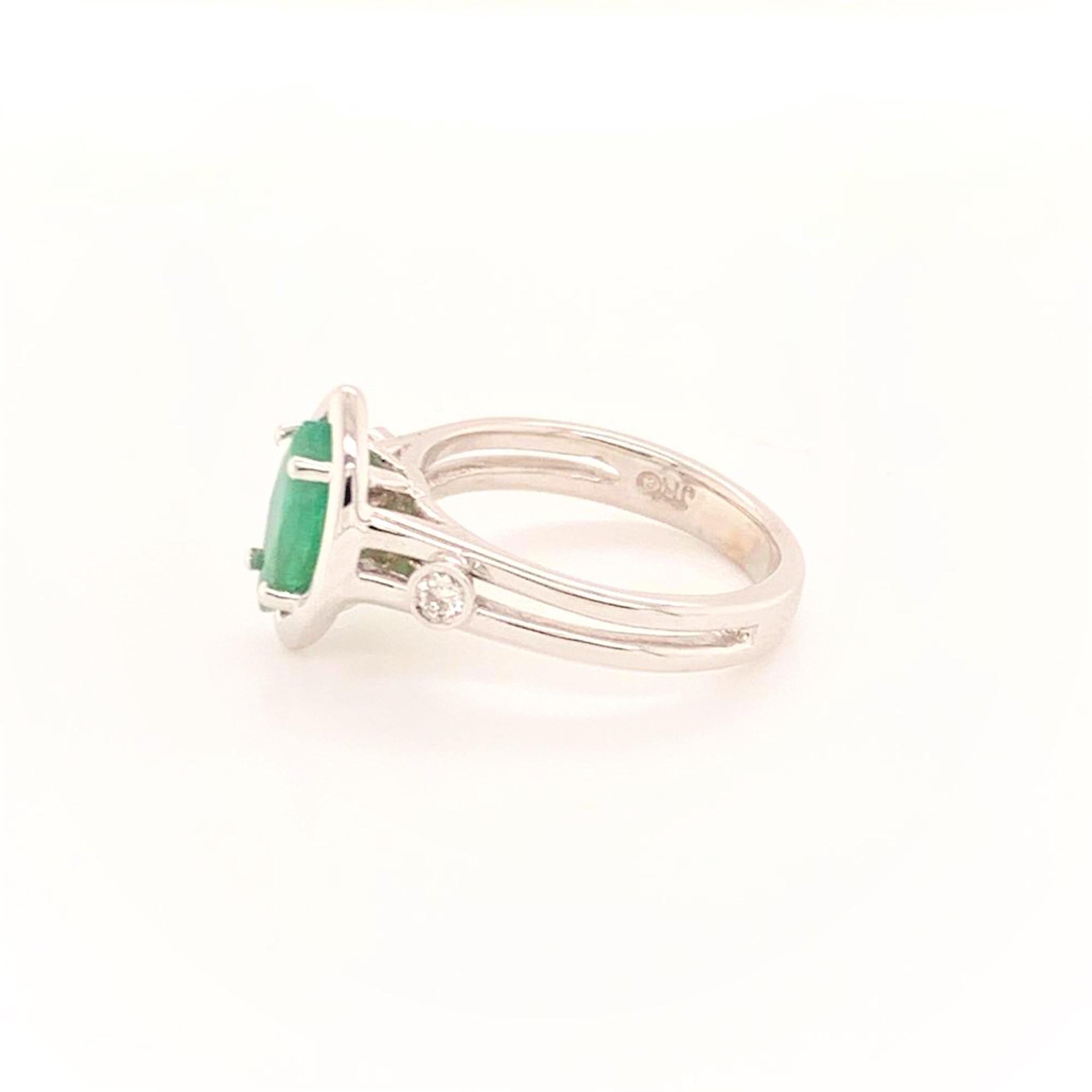 Modern Diamond Emerald Ring 14k White Gold 0.94 TCW Custom Certified For Sale