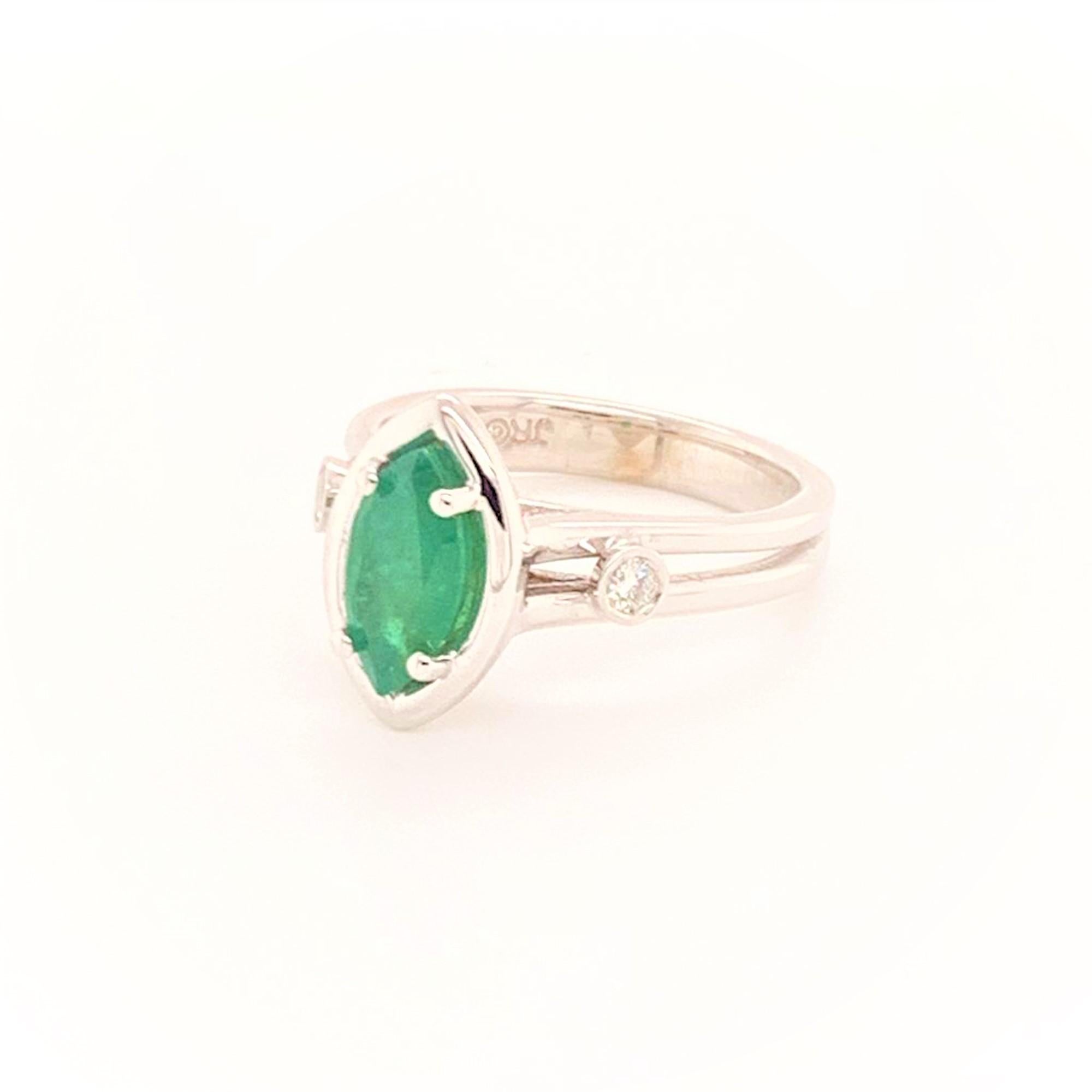Diamond Emerald Ring 14k White Gold 0.94 TCW Custom Certified For Sale 1