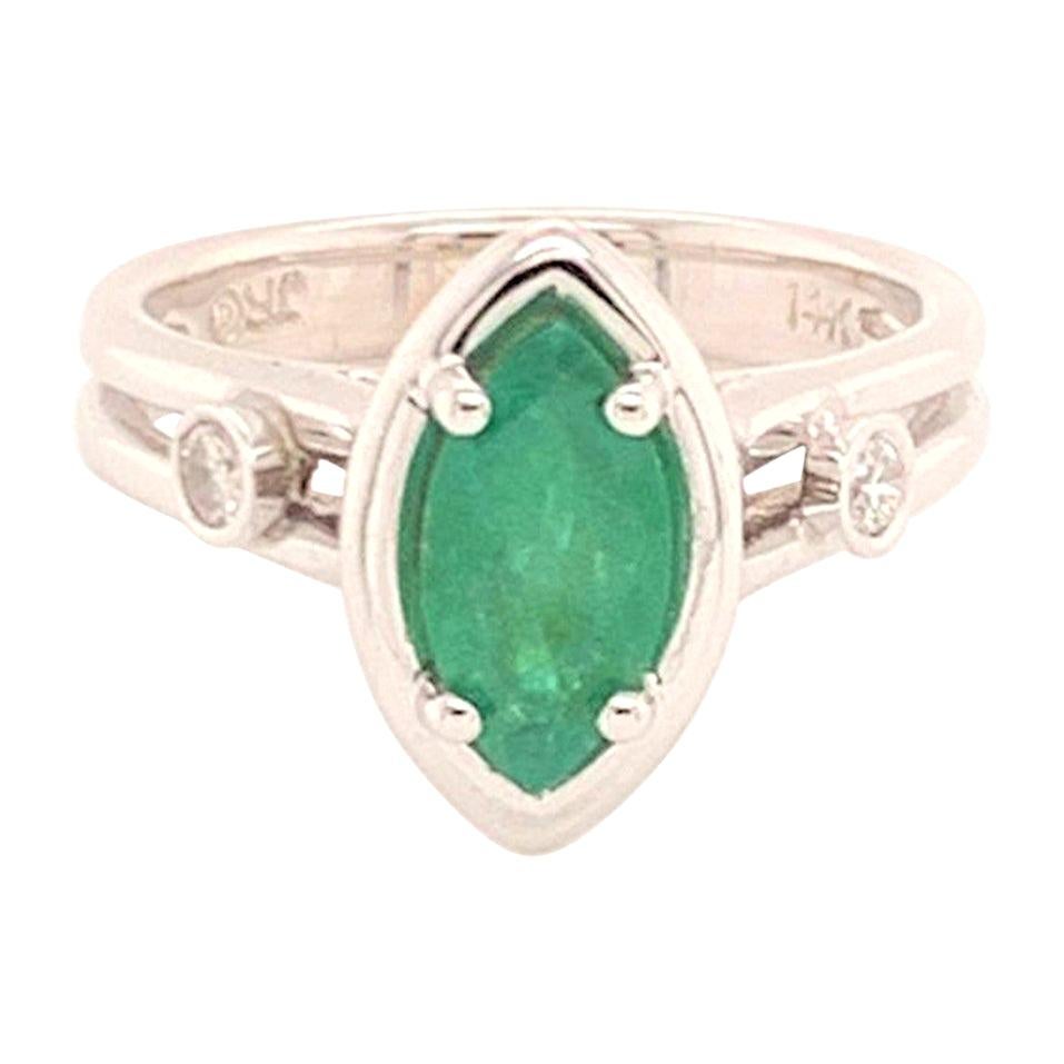 Diamond Emerald Ring 14k White Gold 0.94 TCW Custom Certified
