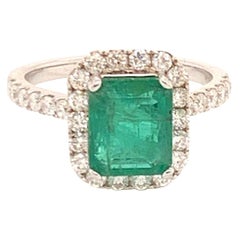 Diamond Emerald Ring 18k White Gold 3.21 TCW Women Certified
