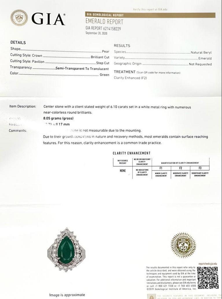 Diamond Emerald Ring 7.50 TCW 18 Karat GIA Certified For Sale 4