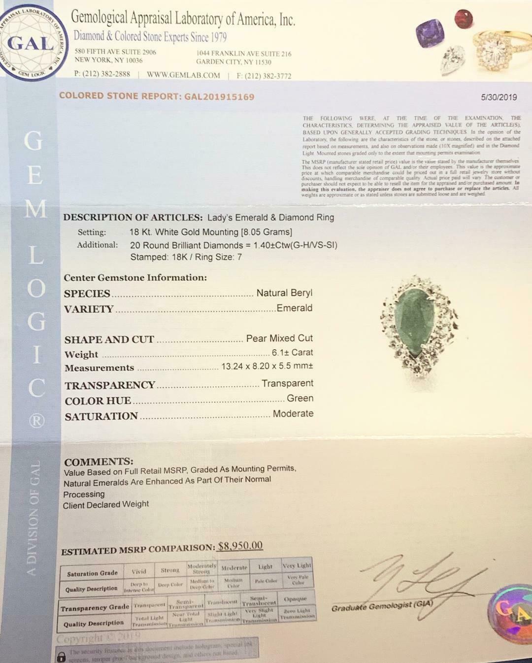 Diamond Emerald Ring 7.50 TCW 18 Karat GIA Certified For Sale 3