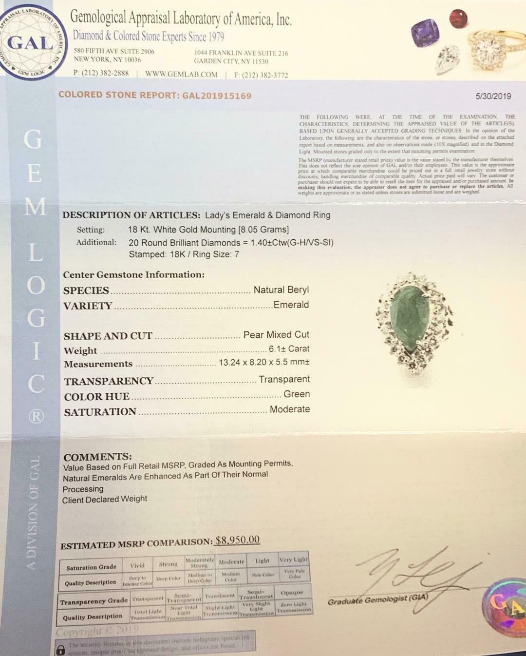 Diamond Emerald Ring 7.50 TCW 18 Karat GIA Certified For Sale 2