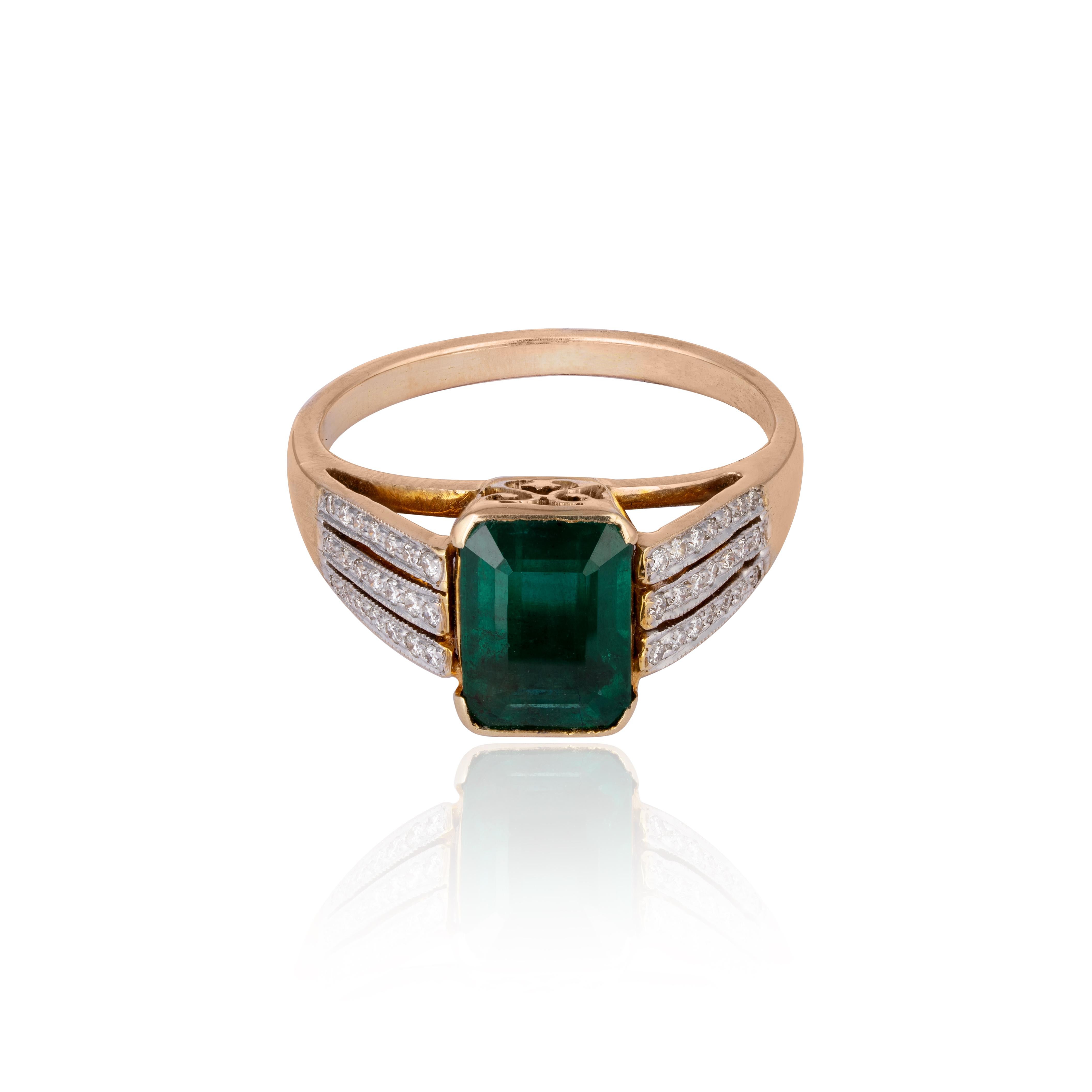 This is a natural ring with diamonds and 18k gold. The emeralds are very high quality and very good quality diamonds the clarity is vsi and G colour


diamonds : 0.15 cts
emerald : 2.25 cts
gold :4.400 gms

This is a Brand new Piece

. Its very hard