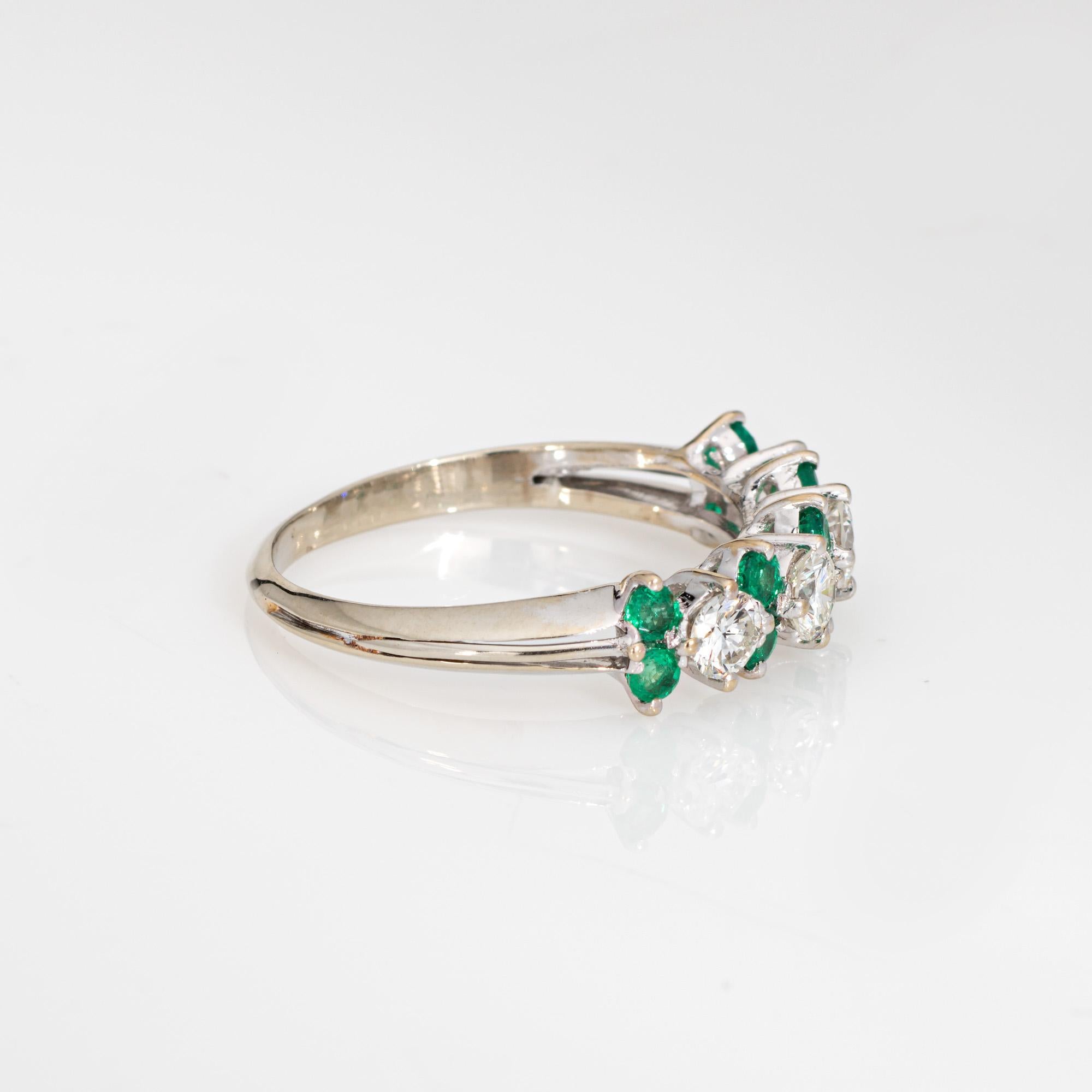 Modern Diamond Emerald Ring Gemstone Band 18k White Gold Anniversary Fine Jewelry