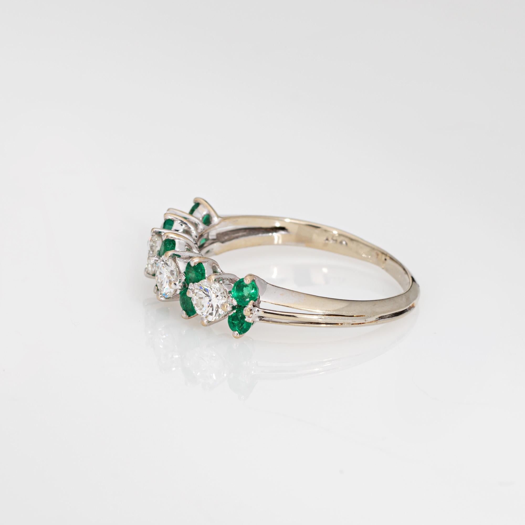 Round Cut Diamond Emerald Ring Gemstone Band 18k White Gold Anniversary Fine Jewelry