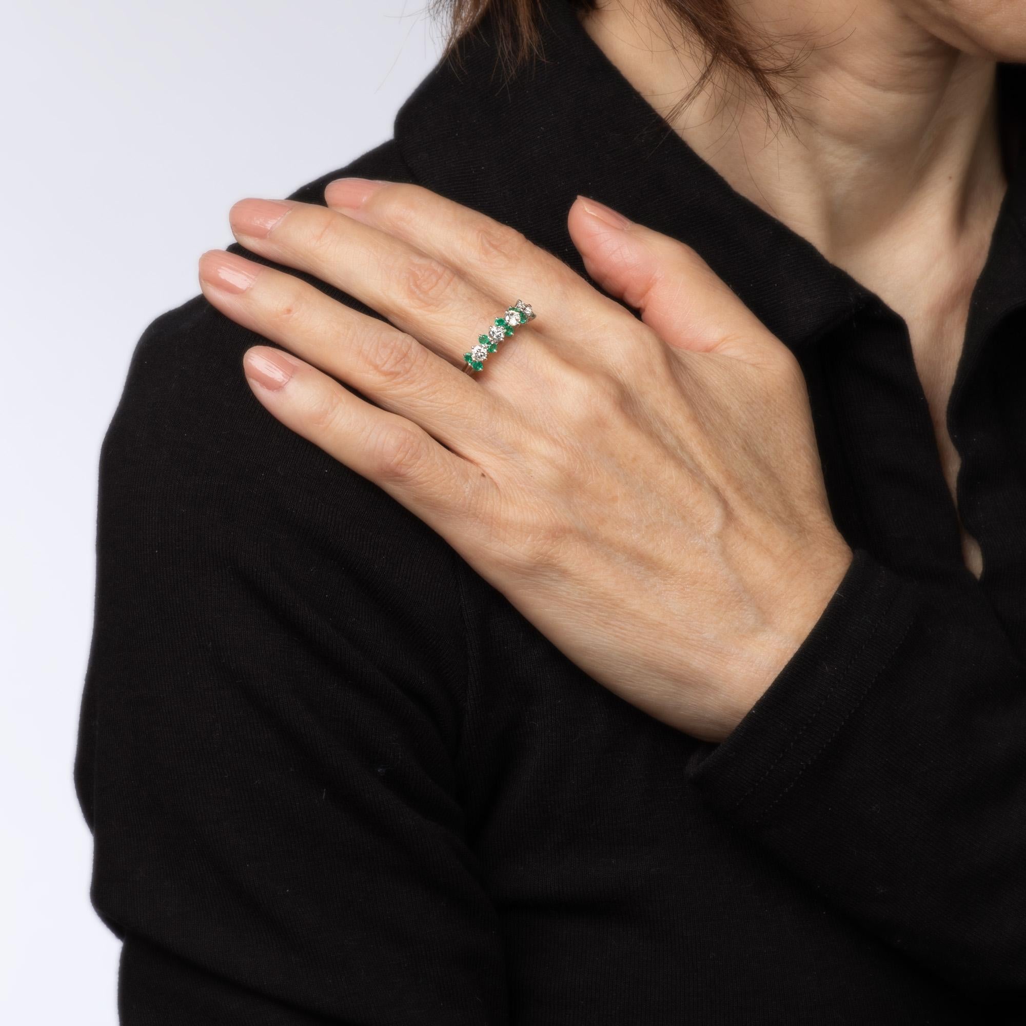 Women's Diamond Emerald Ring Gemstone Band 18k White Gold Anniversary Fine Jewelry