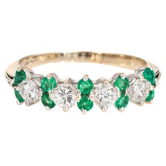 Vintage Diamond Emerald Ring Gemstone Band 18k White Gold Anniversary Fine Jewelry