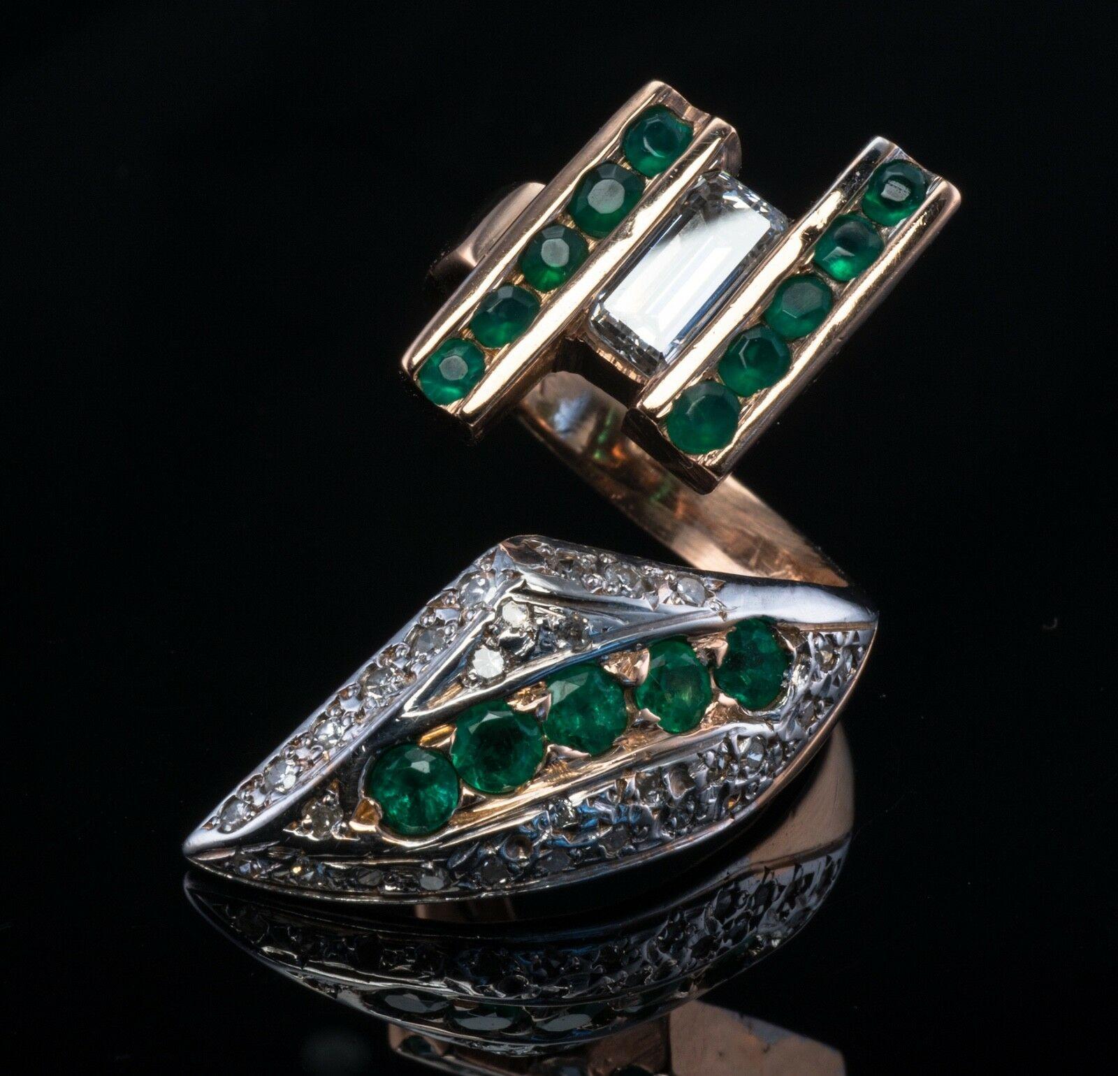 Diamond Emerald Ring Vintage 14K Pink Gold Green Chalcedony Snake For Sale 5