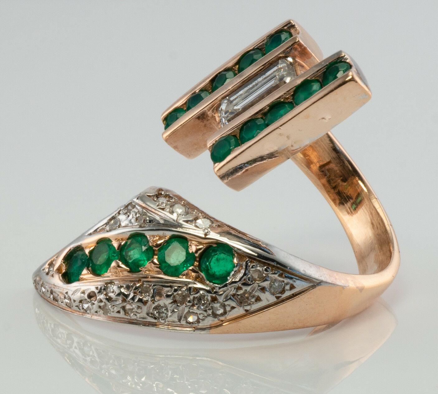 Diamond Emerald Ring Vintage 14K Pink Gold Green Chalcedony Snake In Good Condition For Sale In East Brunswick, NJ