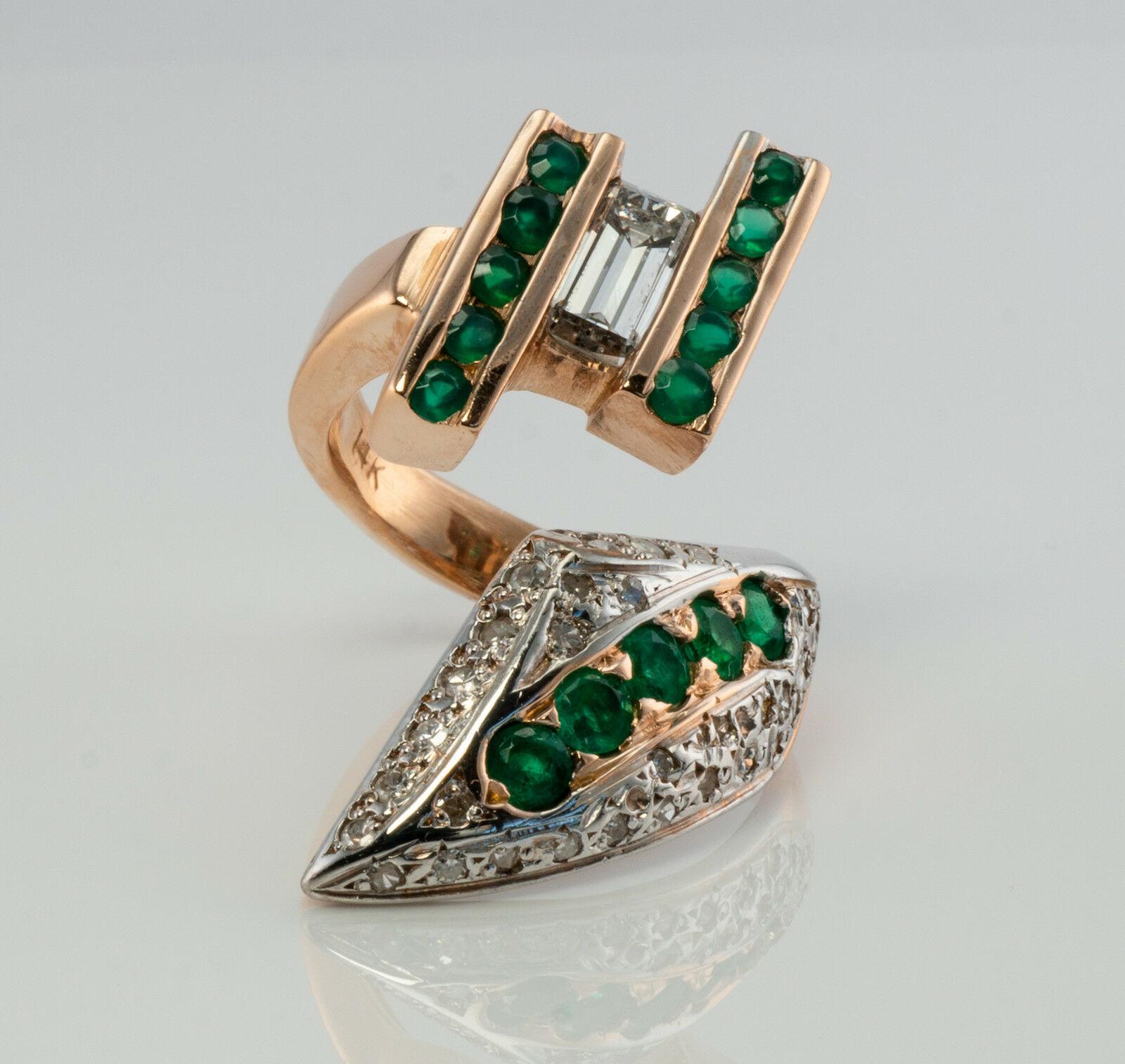 Women's Diamond Emerald Ring Vintage 14K Pink Gold Green Chalcedony Snake For Sale