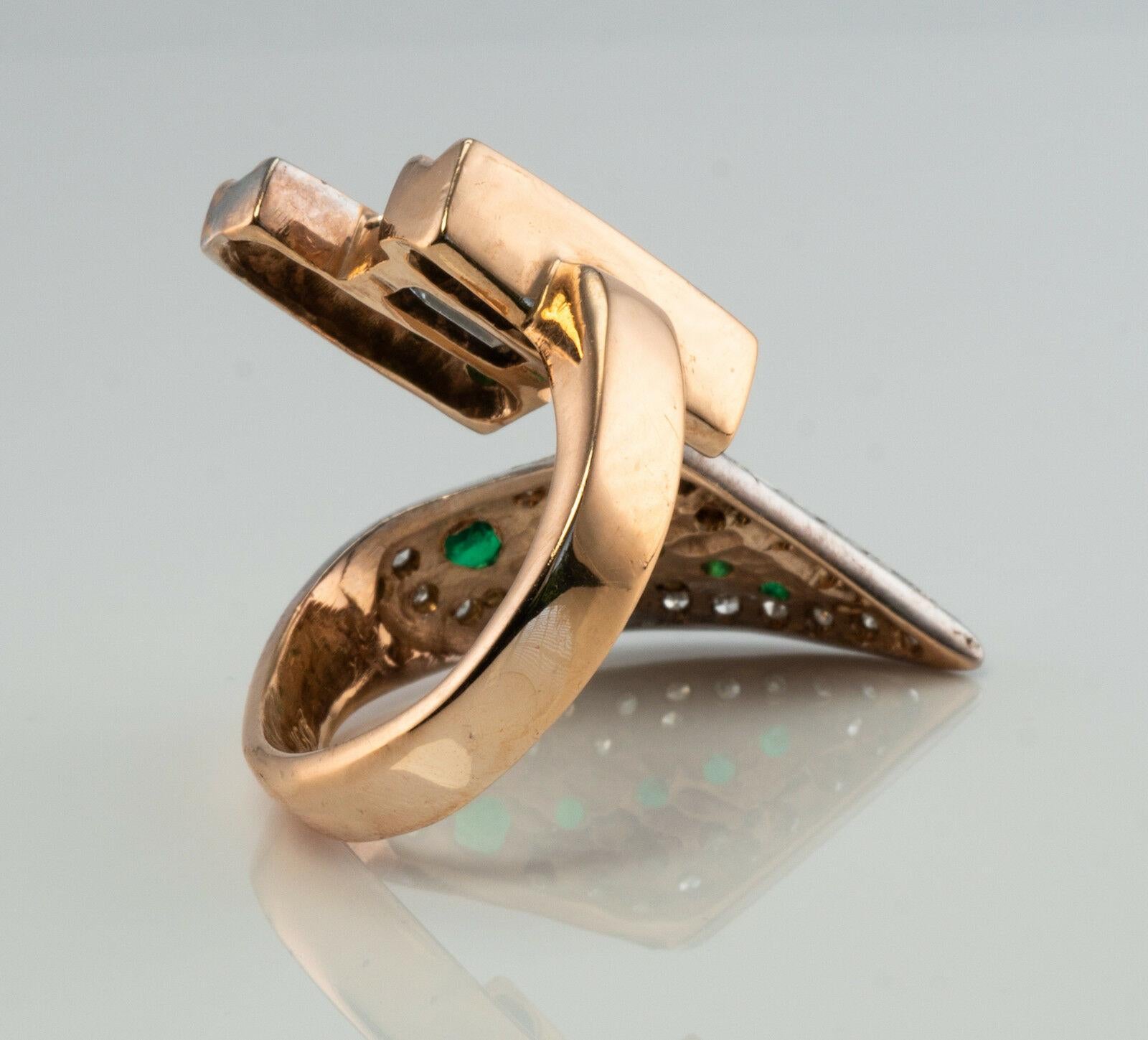 Diamond Emerald Ring Vintage 14K Pink Gold Green Chalcedony Snake For Sale 2