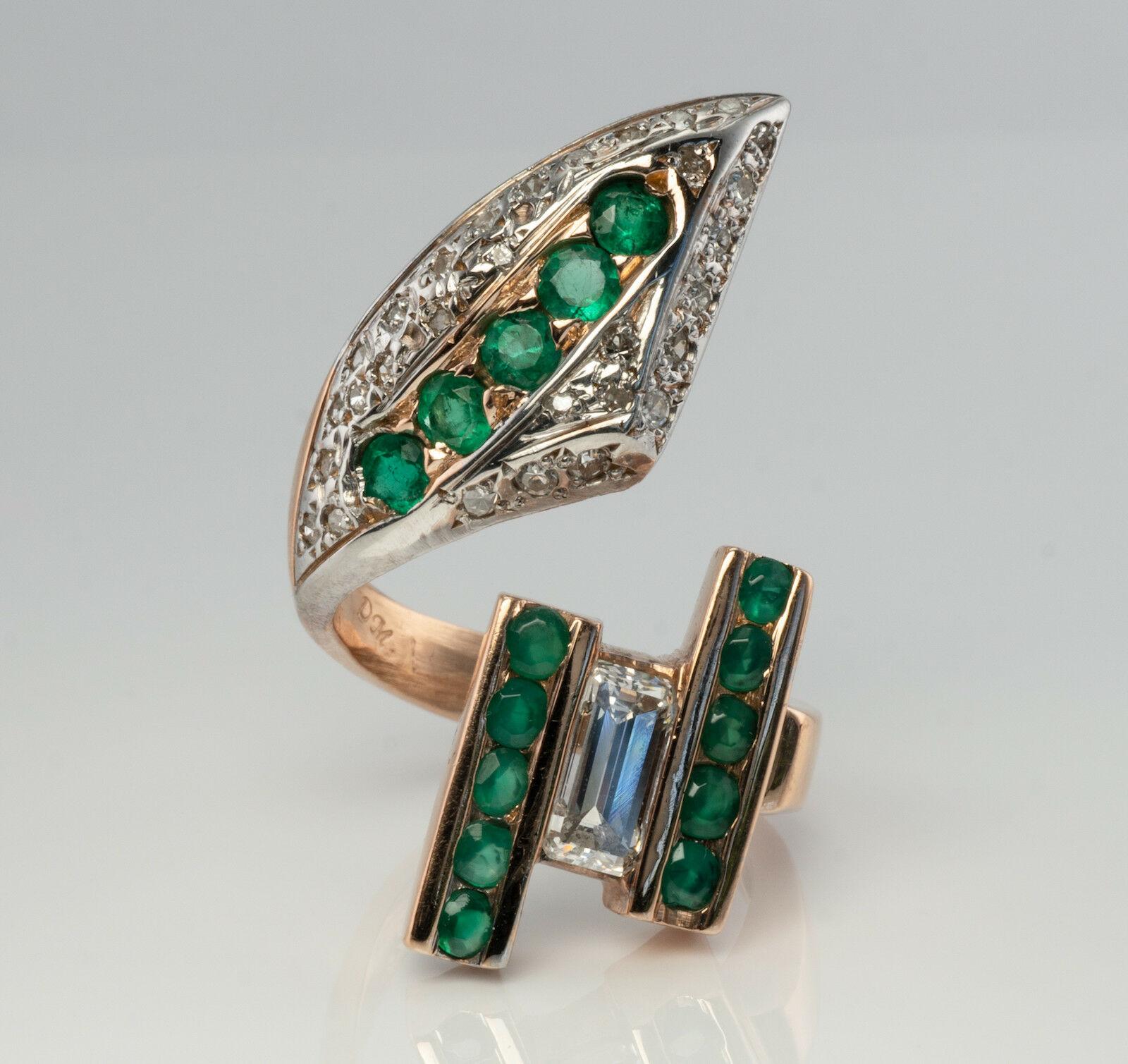 Diamond Emerald Ring Vintage 14K Pink Gold Green Chalcedony Snake For Sale 3