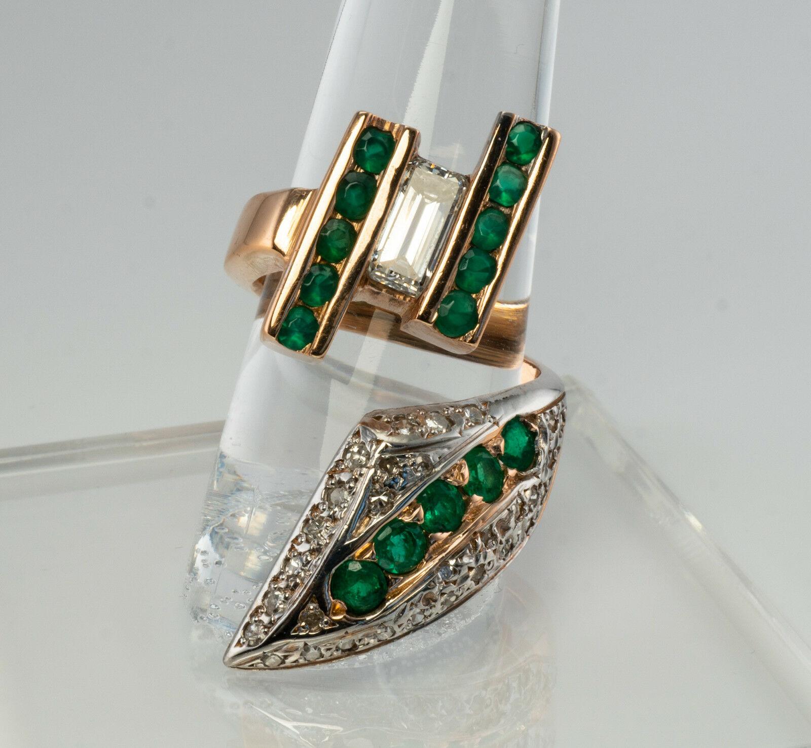 Diamond Emerald Ring Vintage 14K Pink Gold Green Chalcedony Snake For Sale 4