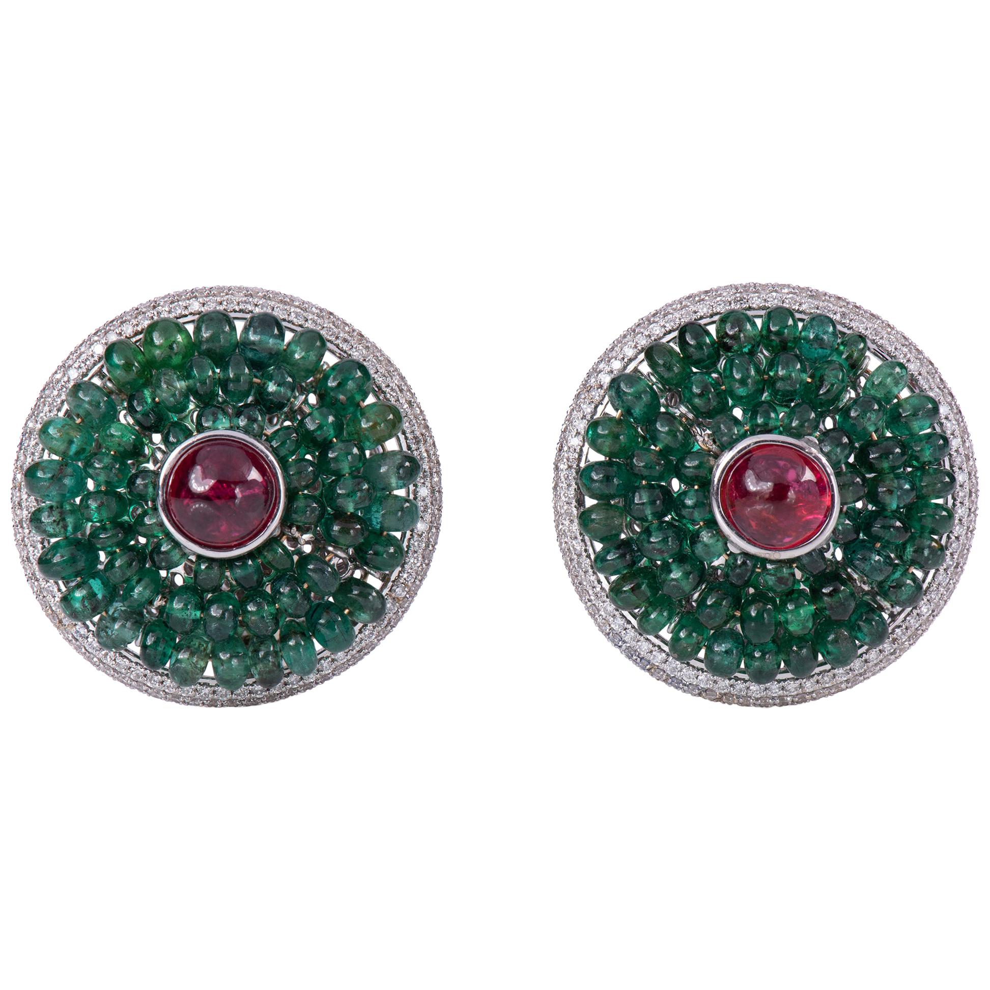 Diamond Emerald Round Big Spinal Cab Ear Clip For Sale