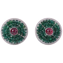 Diamond Emerald Round Big Spinal Cab Ear Clip