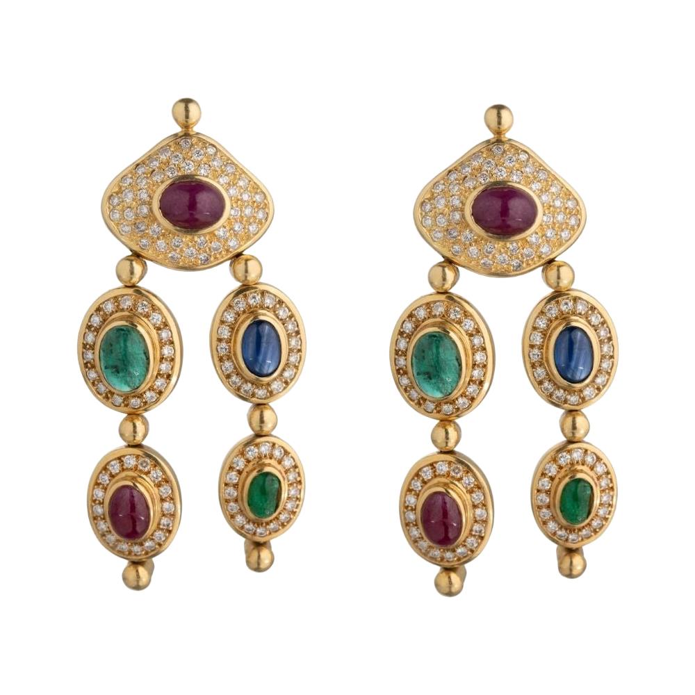 Emerald Ruby Sapphire Diamond Earrings at 1stDibs