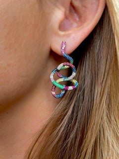 Rosior one-off Diamond, Emerald, Ruby and Sapphire Drop Earrings in Yellow Gold