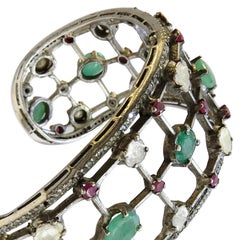 Diamond and Emerald, Ruby Cult Bangle Bracelet St. Silver